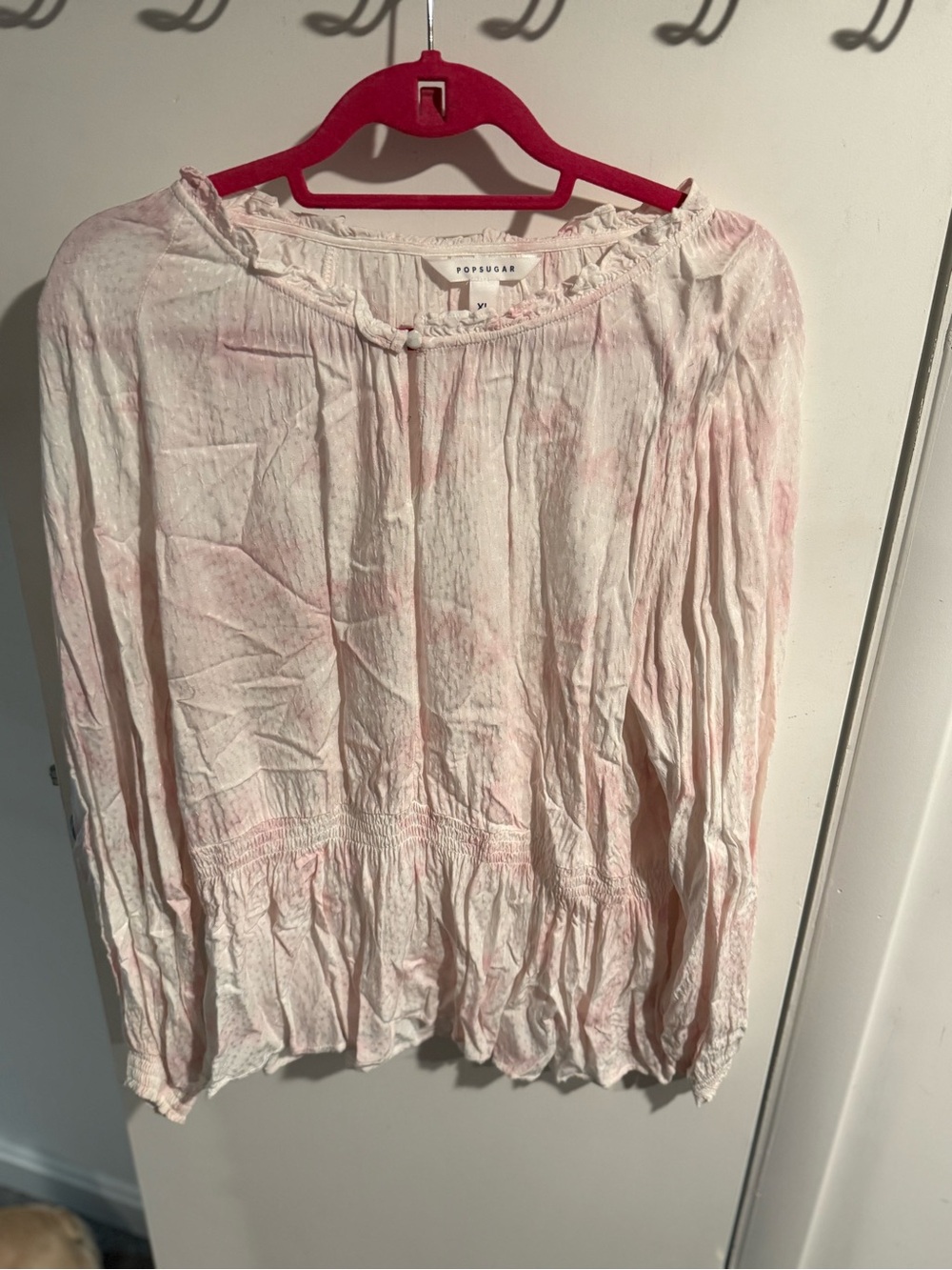 XL POPSUGAR Women's Light Pink printed Peasant Blouse